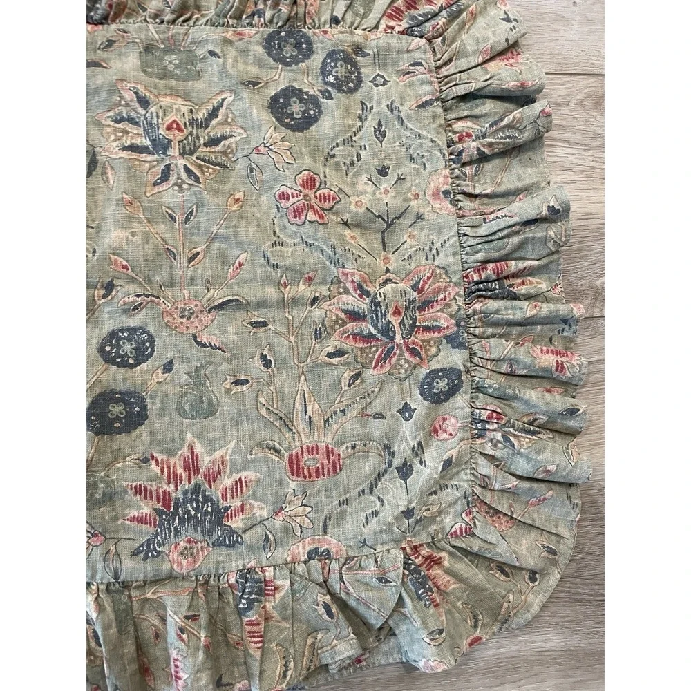 Vtg Pr Ralph‎ Lauren Isabella Stnd Pillow Sham Cotton Linen Ruffle Green Floral